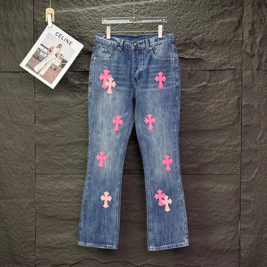 Chrome Hearts Pink Crosses Jeans Blue