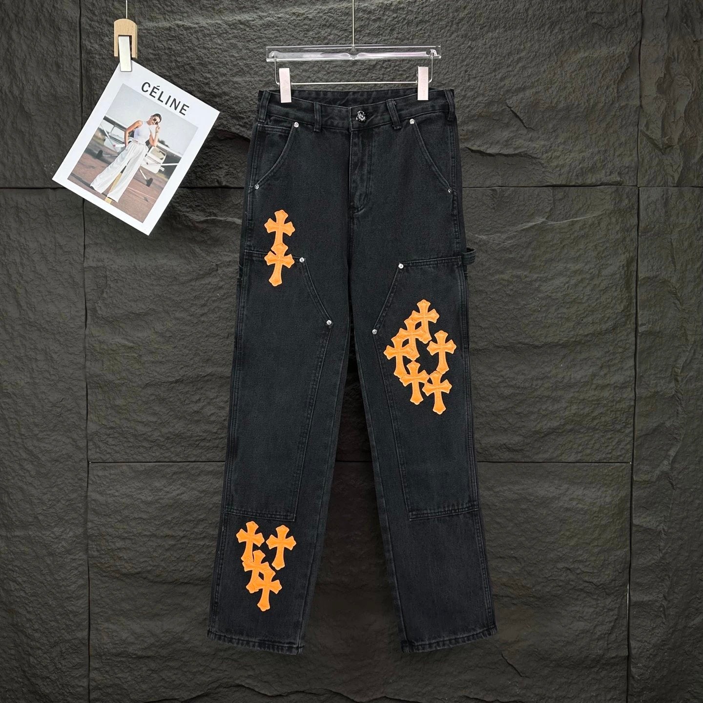 Chrome Hearts Orange Crosses Jeans Black