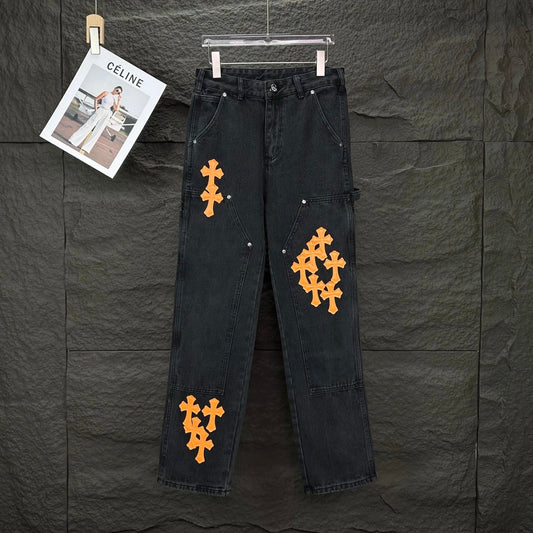 Chrome Hearts Orange Crosses Jeans Black