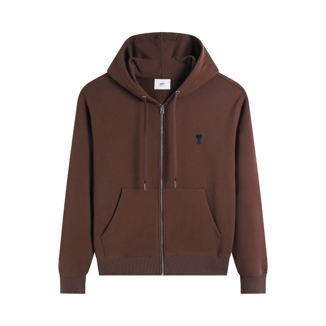 Ami Zip-Up Hoodie Brown