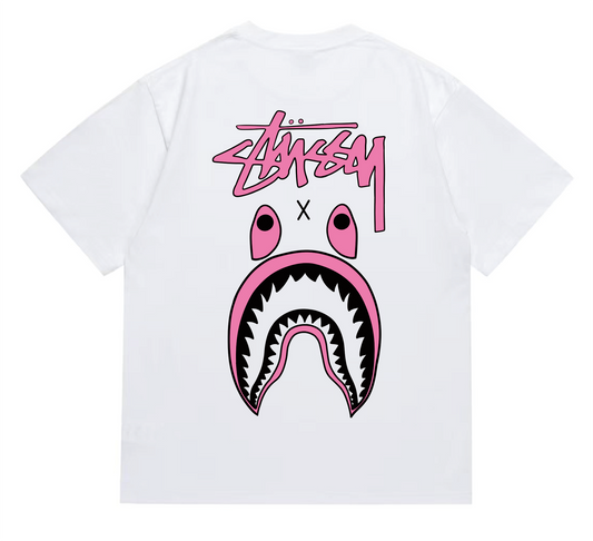 Bape x Stüssy pink icon T-shirt White