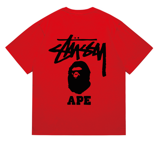 Bape x Stüssy blue icon T-shirt Red