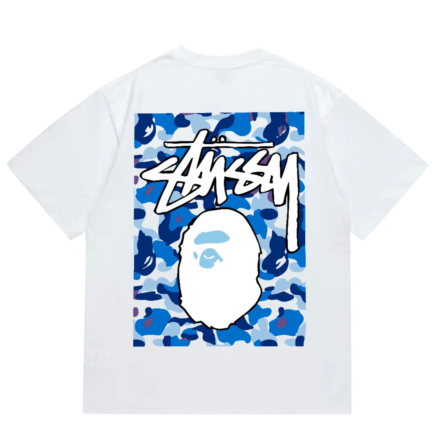 Bape x Stüssy blue icon T-shirt White