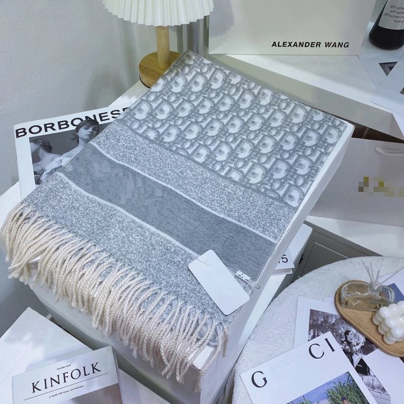 Dior Oblique Scarf Grey &White