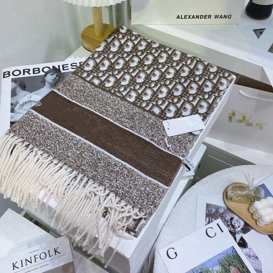 Dior Oblique Scarf Brown & white