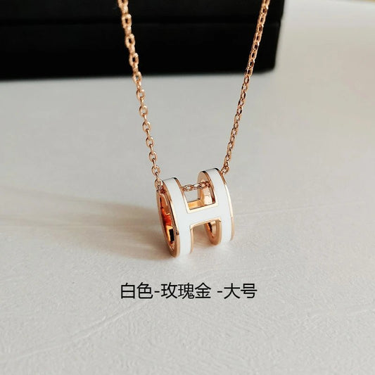 Hermes Pendant Pop H Blanc Necklace Gold