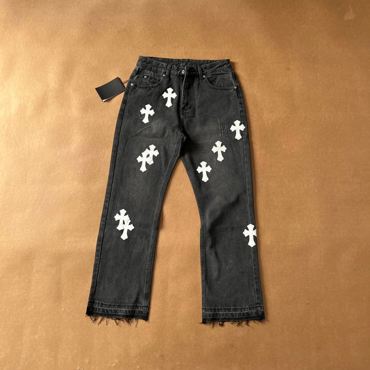 Chrome Hearts White Crosses Jeans Black