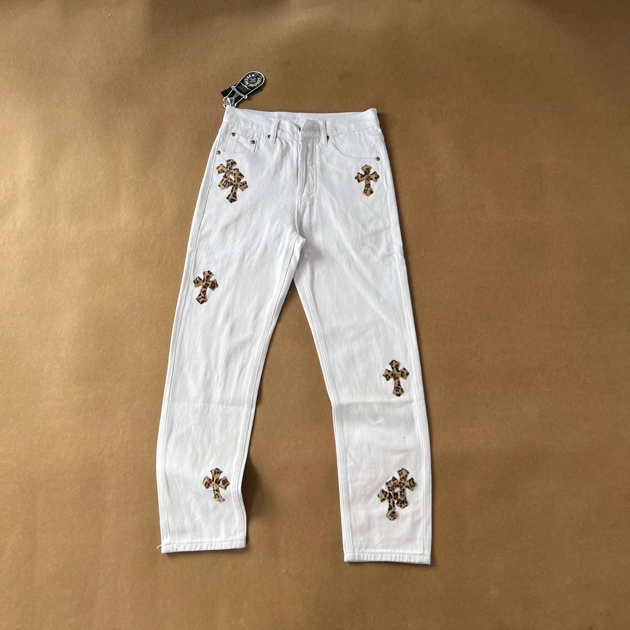 Chrome Hearts Leopard Crosses Jeans White