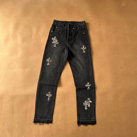 Chrome Hearts Leopard Crosses Jeans Black