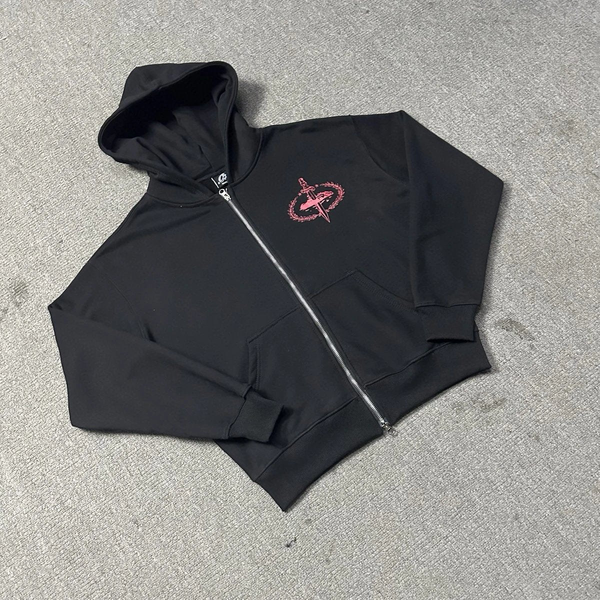 Corteiz Small Pink Icon Zip-Up Hoodie Black