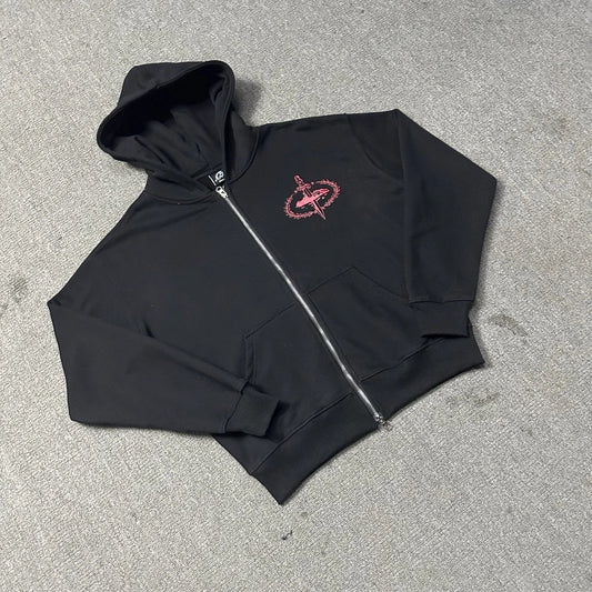 Corteiz Small Pink Icon Zip-Up Hoodie Black