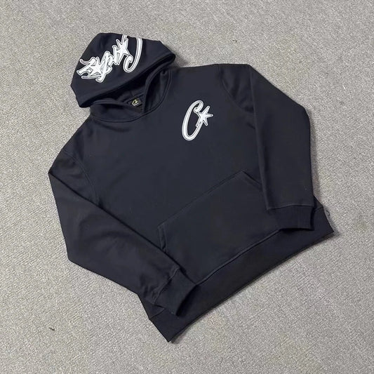 Corteiz Satin C-Star Hoodie Black